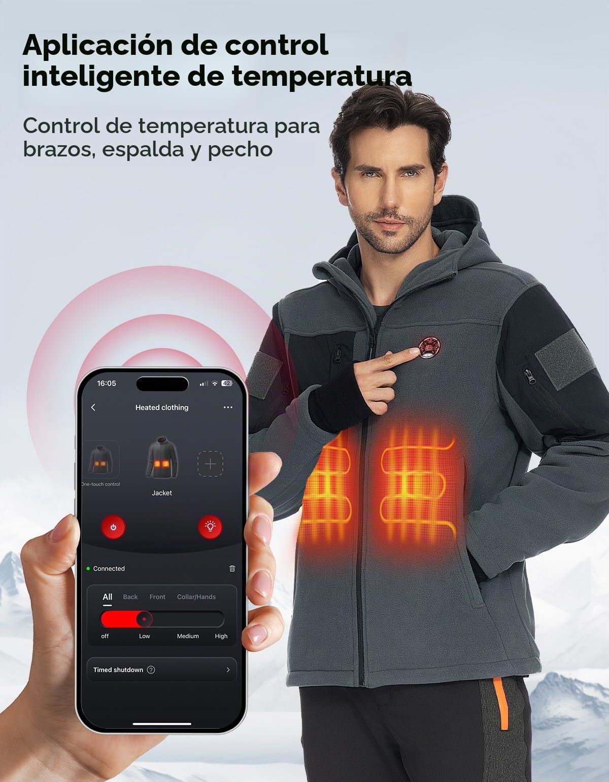 KEMIMOTO Chaqueta Moto Calefactable Hombre, con Mando a Distancia, Chaqueta Térmica Táctica Batería de 20000 mAh, 8 Zonas de Calentamiento