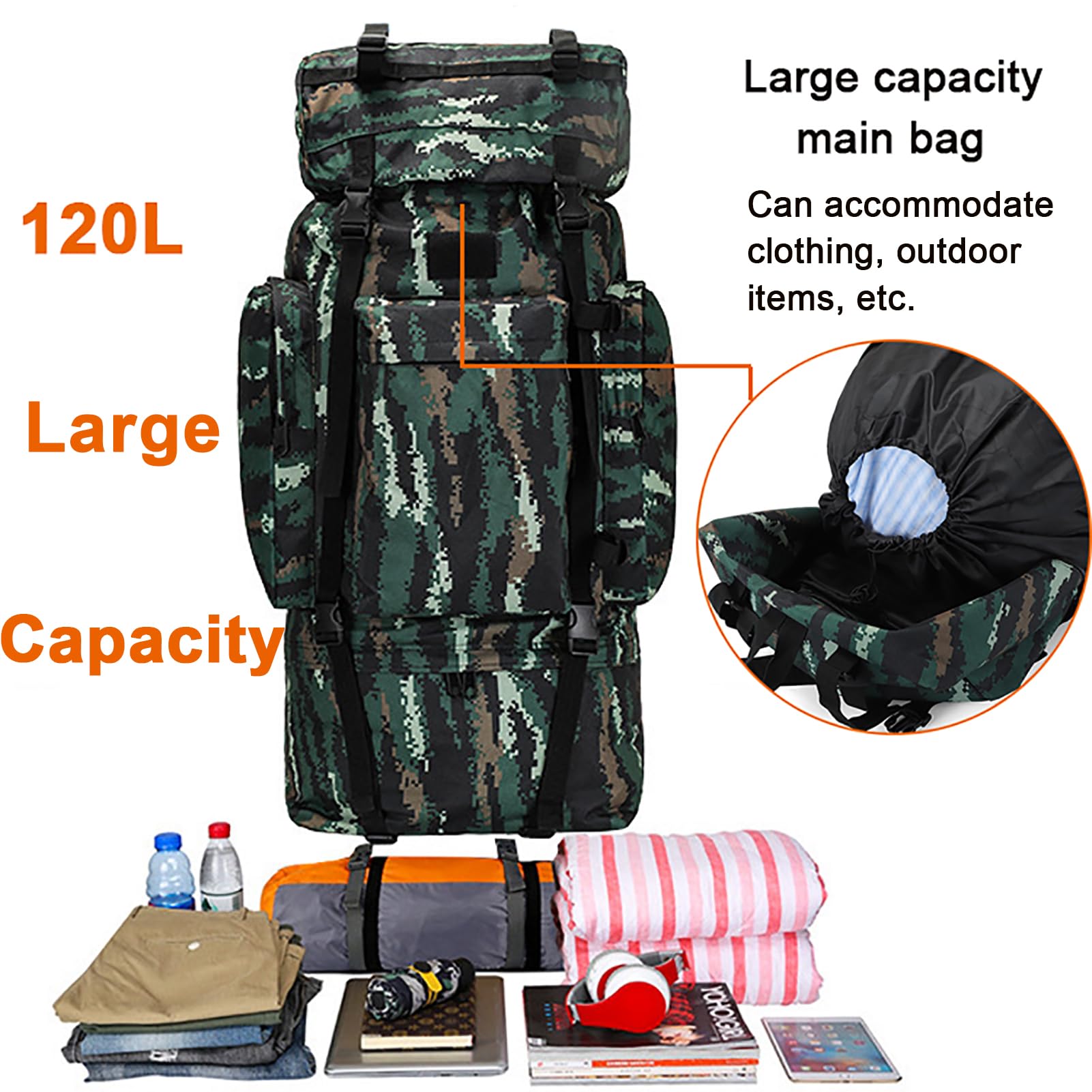 110L Zaini da Hiking Trekking Zaino da Campeggio con Telaio Interno e parapioggia Survival Zaino Militare Tattico per Uomo Donna Impermeabile Zaino da Viaggio per Escursionismo