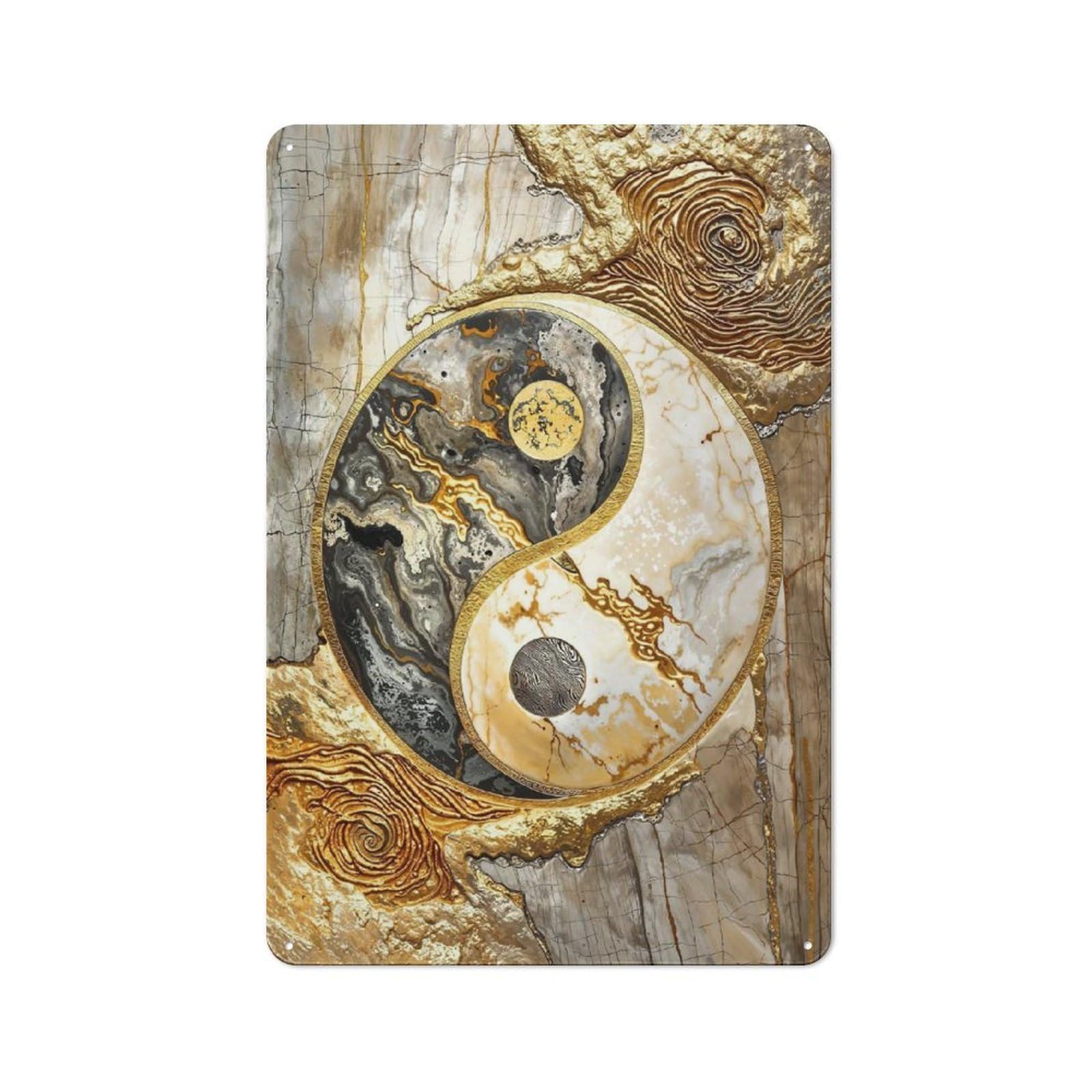 Vintage Metal Sign 30x20cm Featuring Golden Yin And Yang Unity, Home Bar Decor for Cafe, Pub, Workshop Or Home Bar