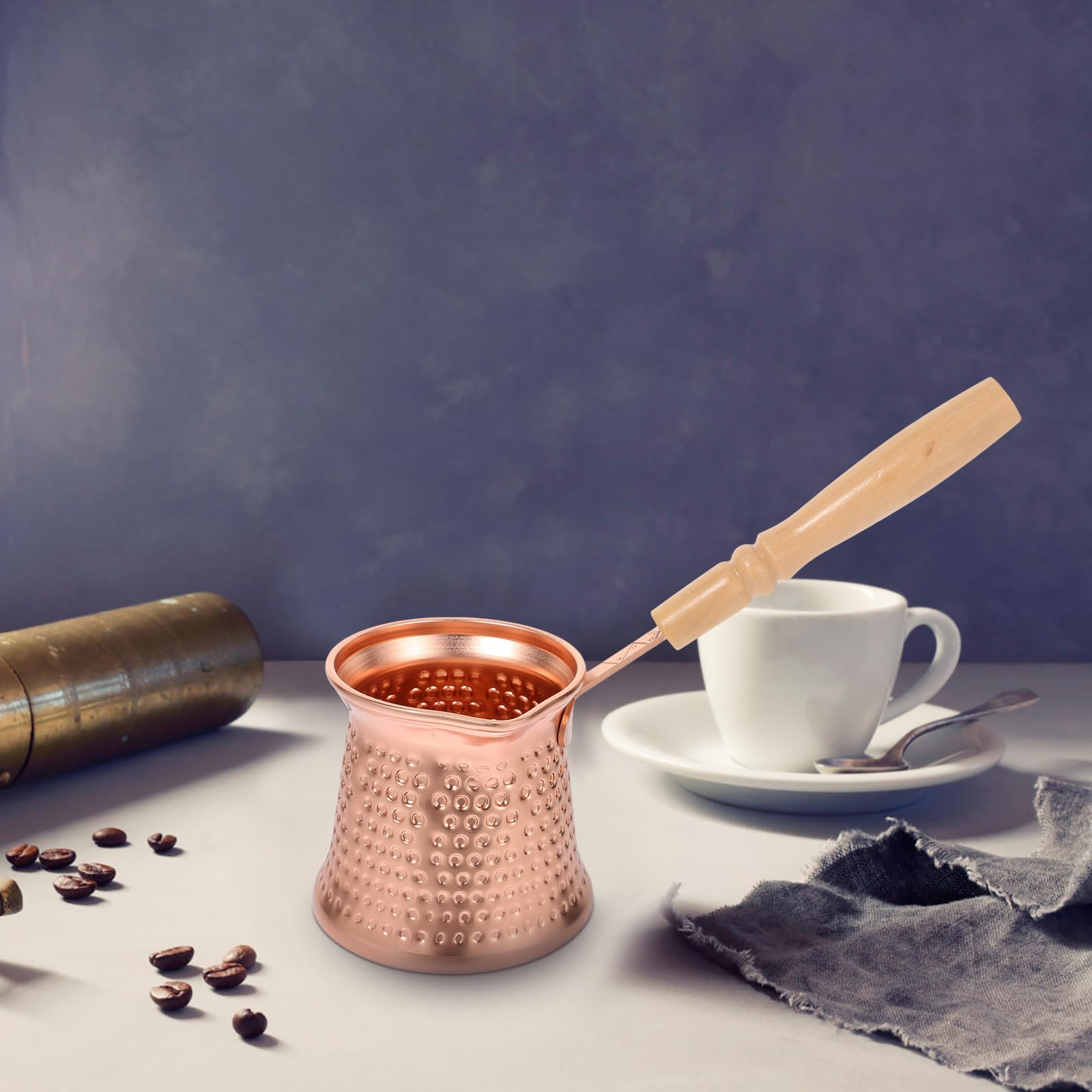 Cafetera Turca de Cobre con Mango de Madera Olla Pequeña para Leche y Café Resistente Altas Temperaturas Fácil de Limpiar Diseño Artesanal para Cocina Doméstica
