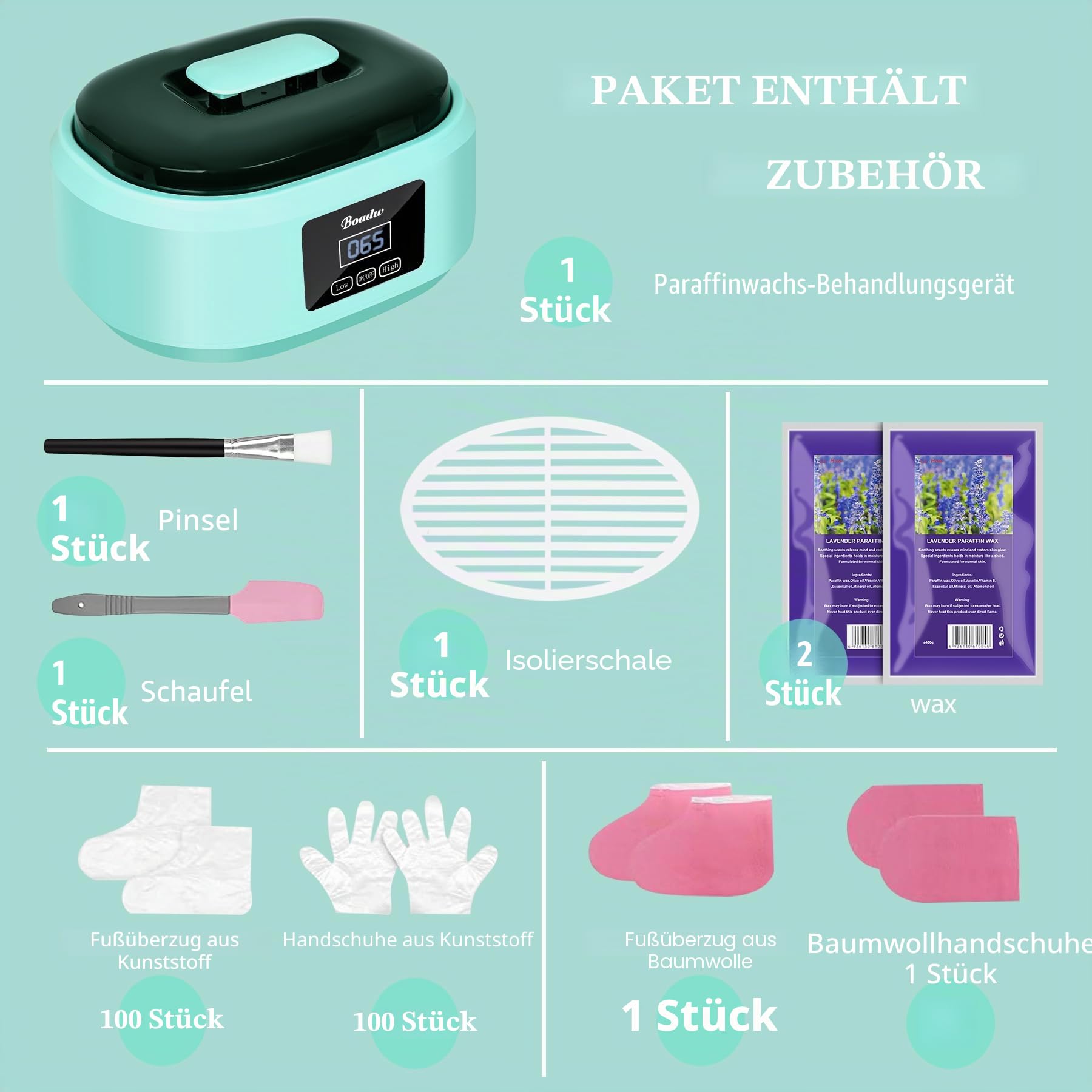 Paraffinbad für Hände und Füße, 3400ml Paraffin Wachsbad Paraffinbad Set für Trockene, Raue Hau, mit 900g Paraffinwachs und Zubehör, Tolles Spa-Geschenk- Grün
