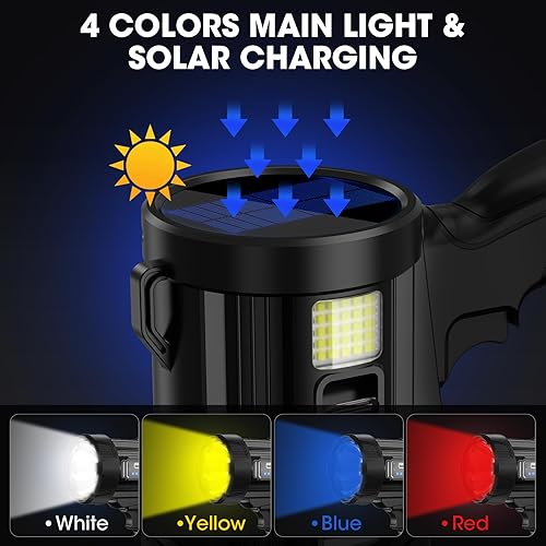 Miniatura 6 de Proyector recargable, 99,000 lúmenes, linterna LED de mano súper brillante, luz de punto al aire libre con luz de mazorca y paneles solares para