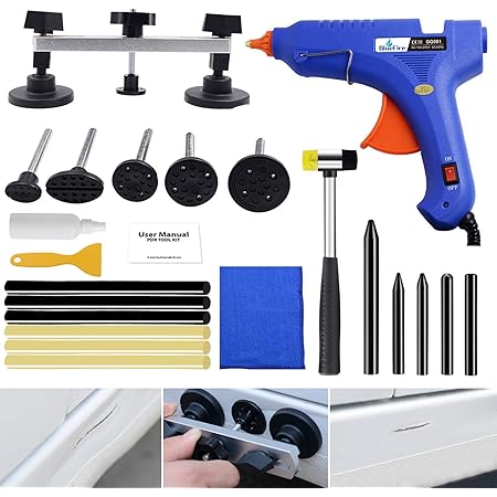 Amazon デントリペアツール Bluefire 凹み直し 車 へこみ直し修理キット バキュームリフター 引っ張り工具 グルーガン 凹み吸盤 デントリペア工具23点キット 収納バック付き 自動車 バイク オートバイdiy修理工具 ボディ フェンダー補修ツール 車 バイク