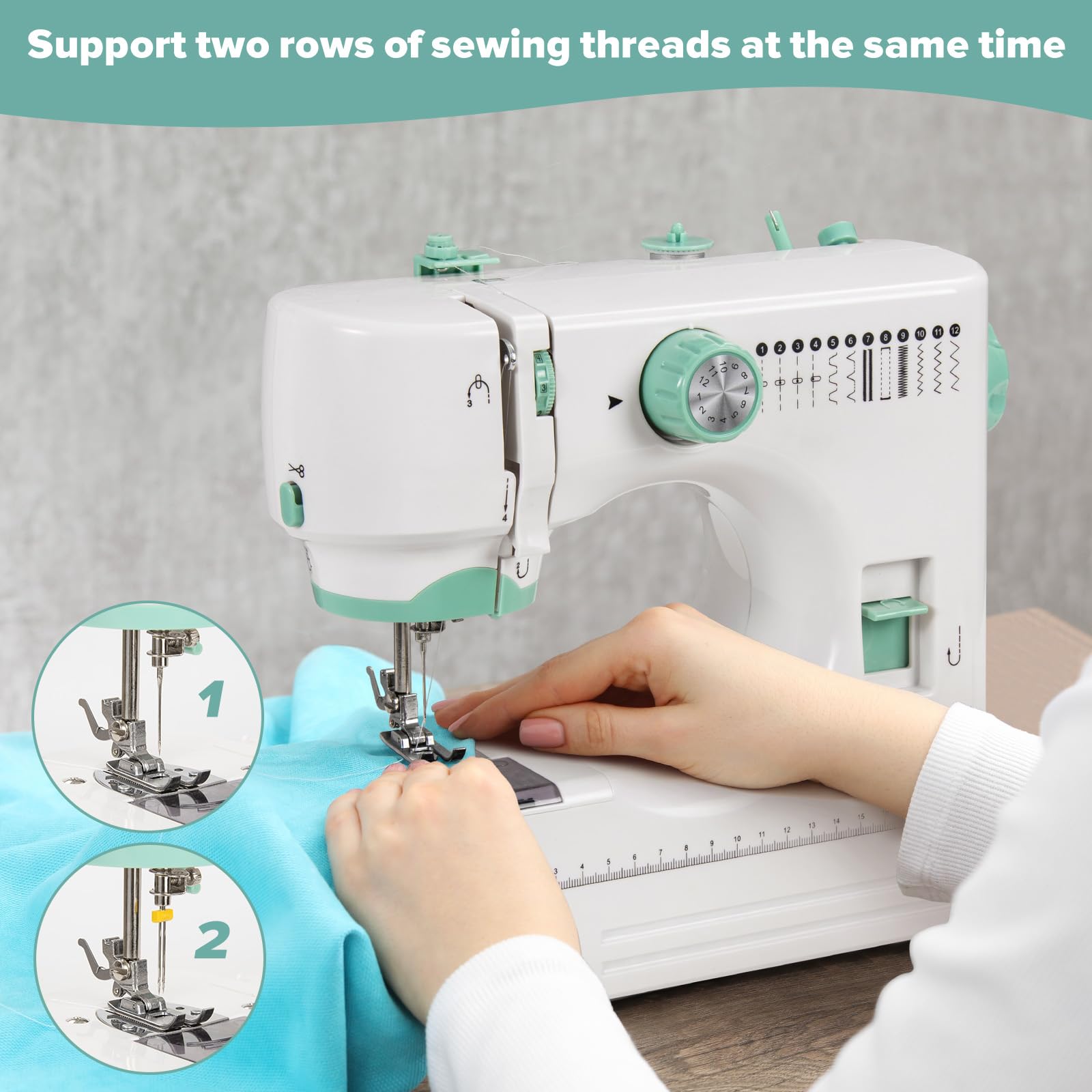 Máquina de coser para principiantes, mini máquina de coser con juegos de costura, máquina de coser eléctrica portátil con funciones completas, 12 puntadas integradas, aguja doble