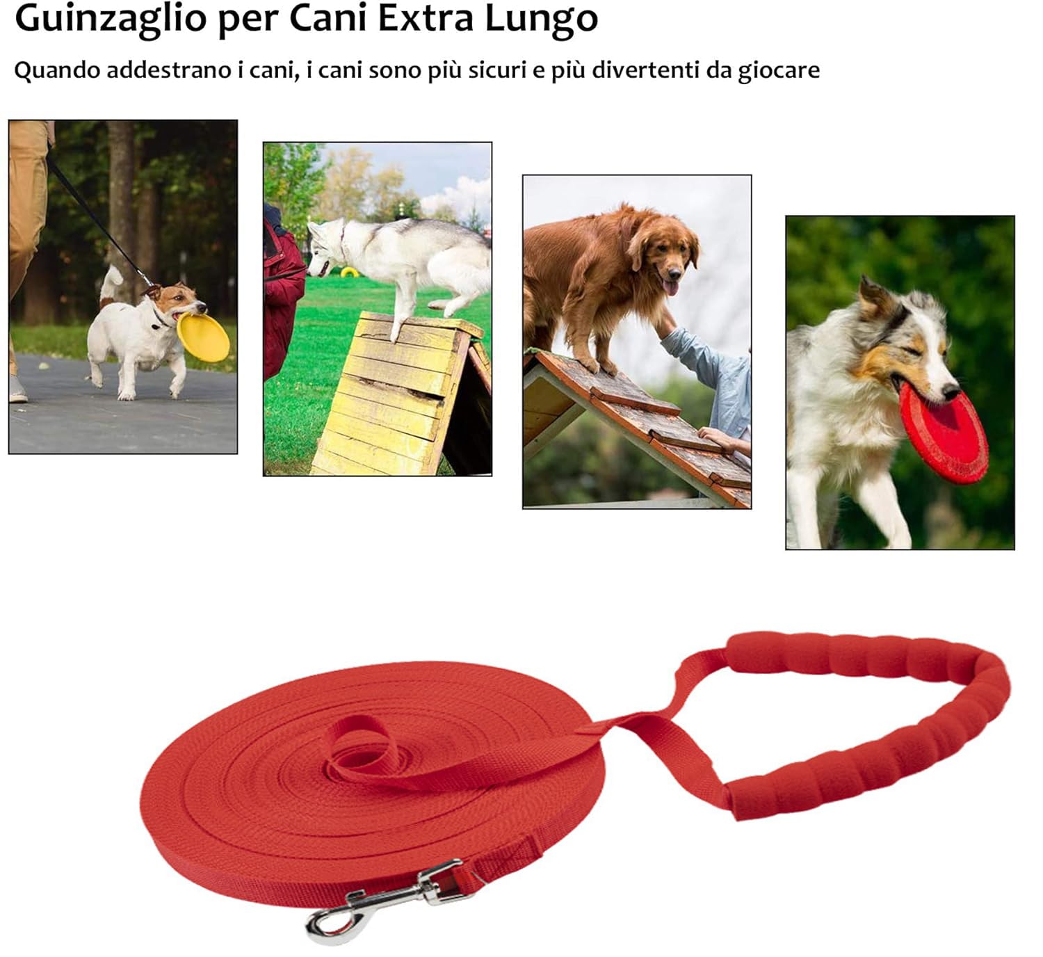 Eyeleaf Guinzaglio Addestramento per Cani Lungo Guinzaglio per Cani con Impugnatura Imbottita in Nylon Fibbia Zinco Lega per Tutti i Cani