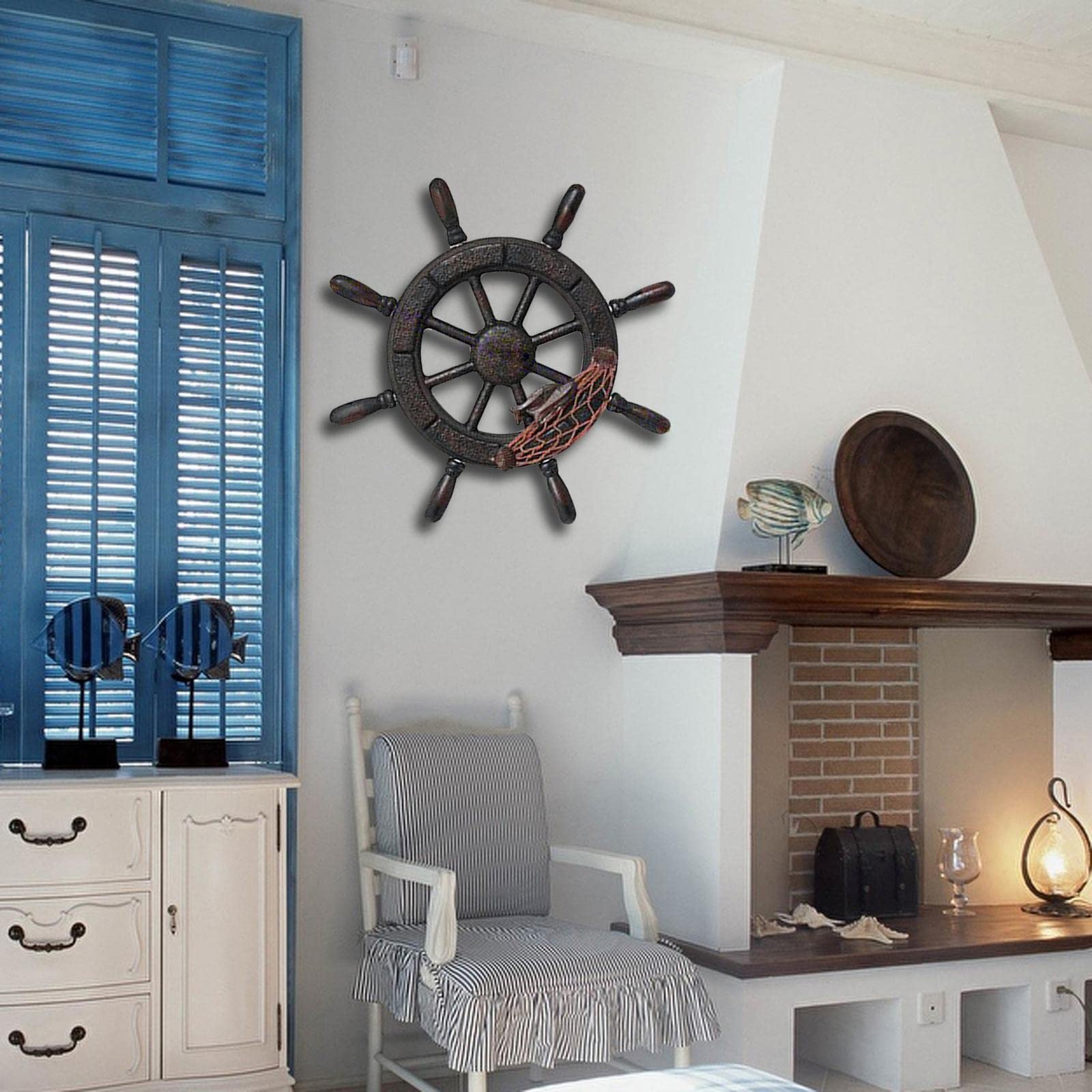 舵の形の木の掛かる壁の装飾物の航海装飾の家の装飾品32cm Amazon.co.jp: FQRDKT ヴィンテージ船の舵輪壁飾り 木製船舵輪壁掛け