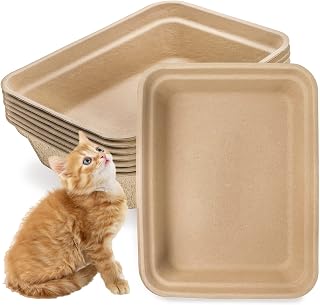 WUWEOT 8 Pack Disposable Paper Cat Litter Boxes 16.7x13x4in - Stackable Travel Trays for Cats, Hamsters, Guinea Pigs, Rabbits