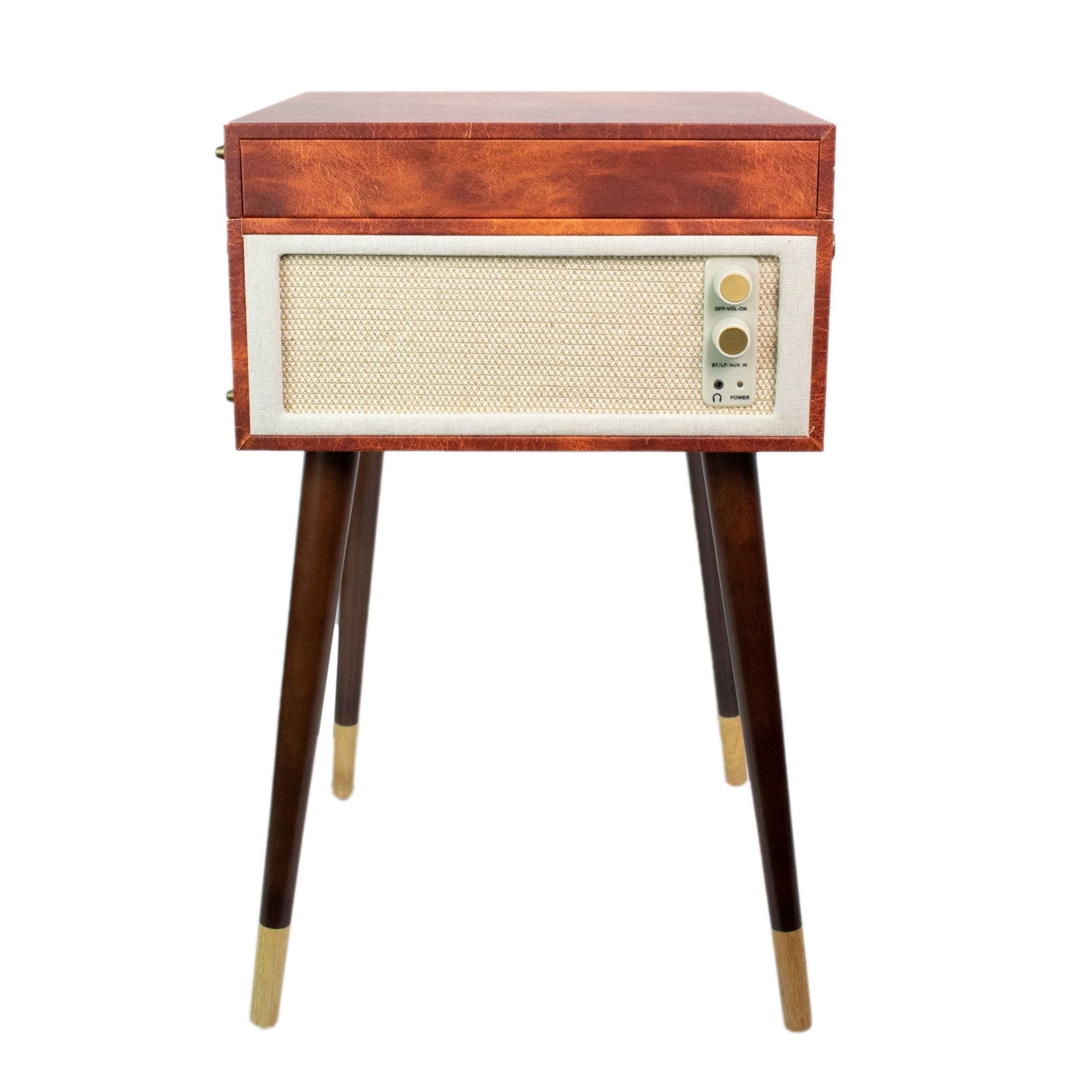 Halterrego Platine Vinyle Cottage Bluetooth Out 4 Pieds Amovibles Motif Cuir Vintage