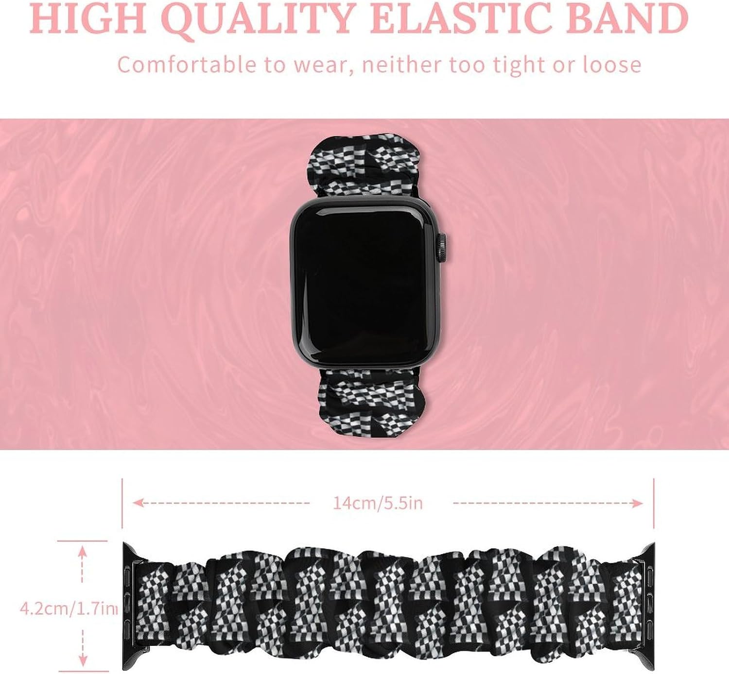 Black And White Plaid Racing Flag Novelty Stretch Bands Compatible with IWatch Replacement Smart Watch Strap image 2