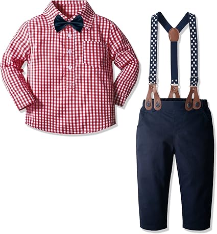 Amazon Co Jp ベビー ドレススーツ 長袖 チェックシャツ リボンネクタイ パンツ サスペンダー 4点セット お誕生日 ディズニー 服 ファッション Amazon Co Jp ベビー ドレススーツ 長袖 チェックシャツ リボンネクタイ パンツ サスペンダー 4点セット お誕生日 ディズニー 服 ファッション