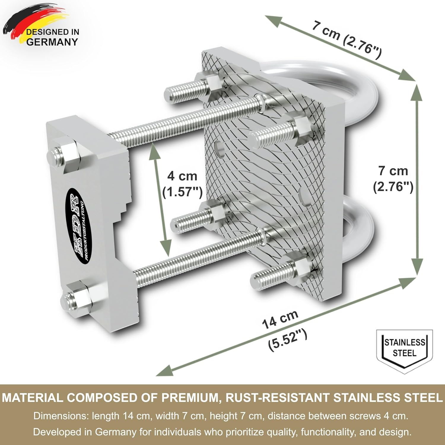 KDR Stainless Steel Parasol Holder - Bracket for Balcony Railing Round & Square - for Parasols up to Diameter 300 cm - with Double Bracket & Bracket Protection - Includes Mounting Material