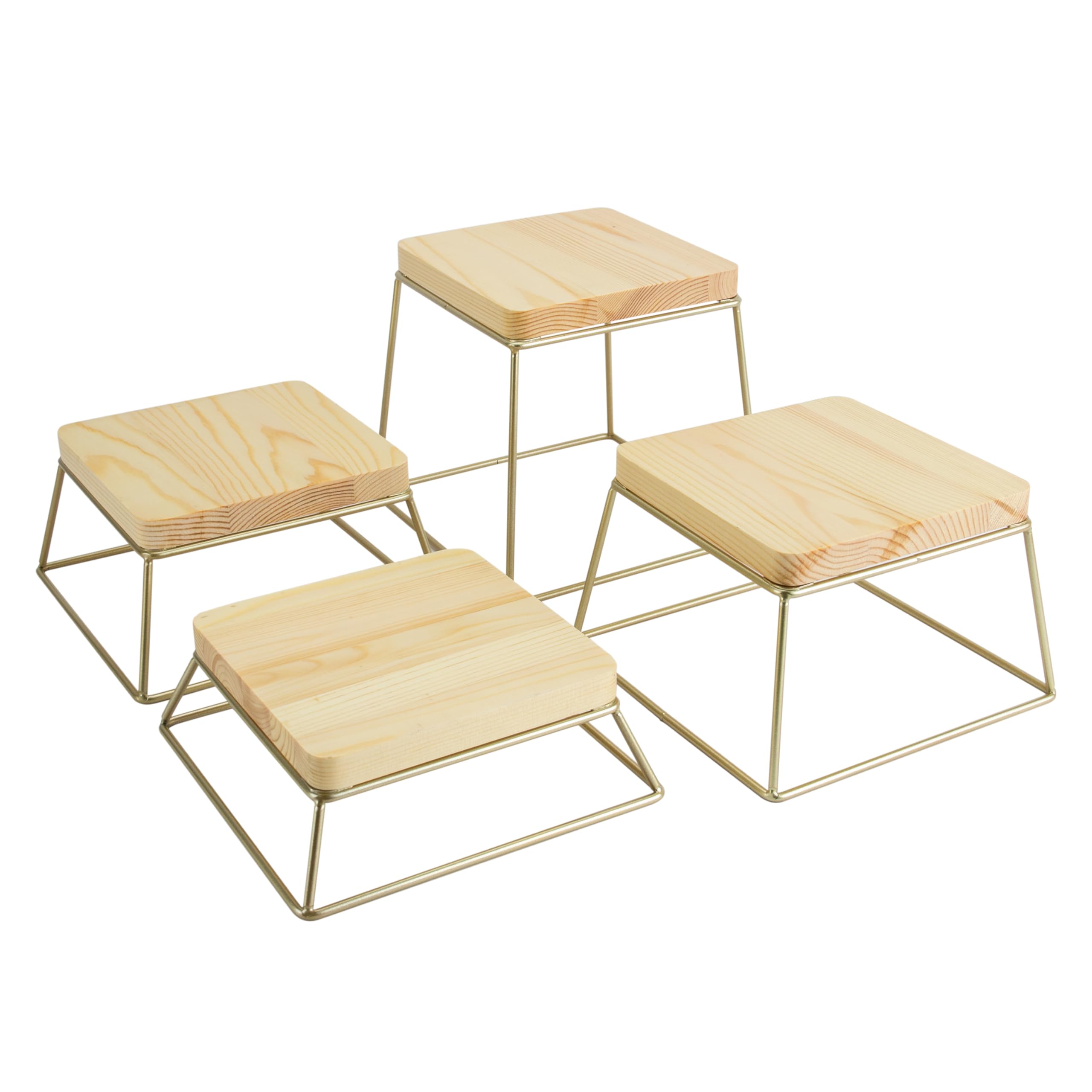 Photo 1 of YFEEN Dessert Table Risers Display Stands Food display Wood Metal Square Retail Pizza,Cupcake,Candy Stands Food Platter Tray,6x6 INCH,Set of 4 (Gold)