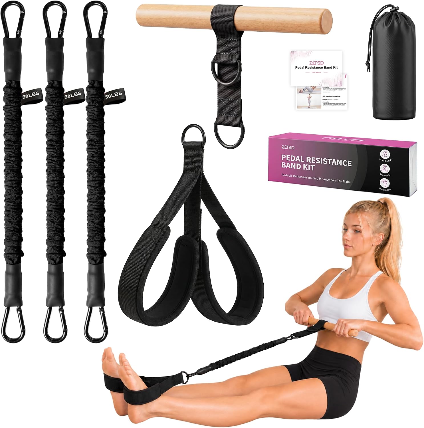 ZITSD Multifunction Resistance Bands with Handles, Upgraded Dual D-Ring