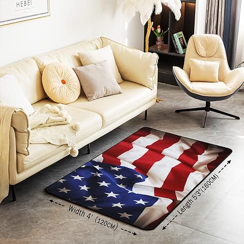 Miniatura 2 de Erosebridal Alfombra de área con bandera estadounidense de 4 x 5 pies, alfombra de Estados Unidos para niños y adolescentes, alfombra decorativa