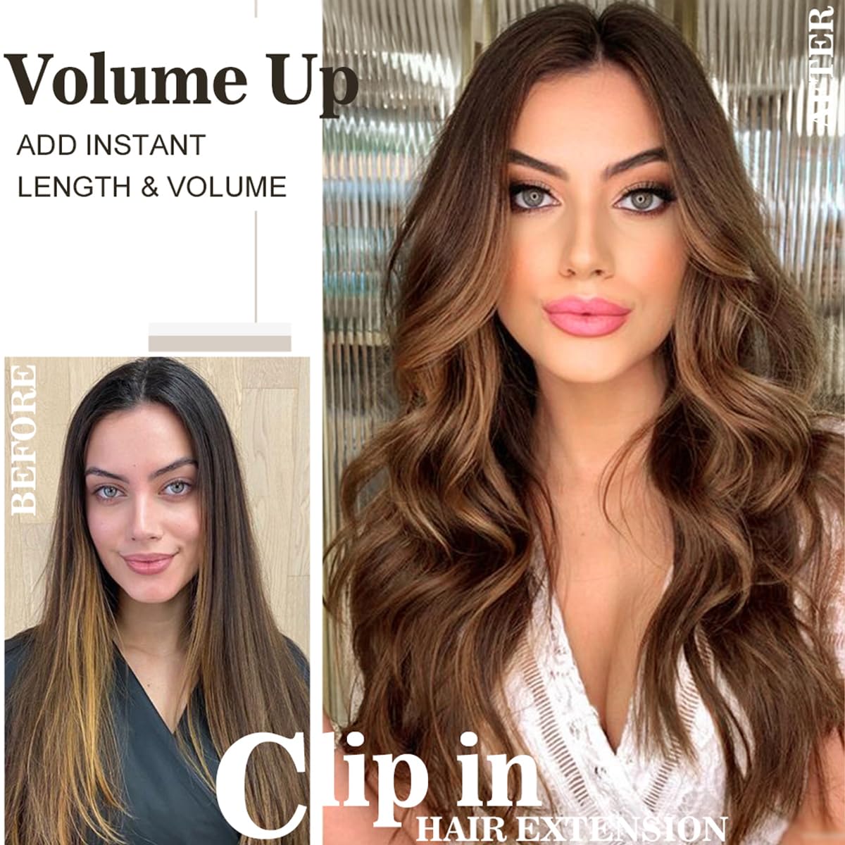20inch Hair Extensions Clip in Golden Chestnut Brown Hairpieces for Women 4PCS Full Head Set Thick Hair extension Wavy hair Extensions - Image 4