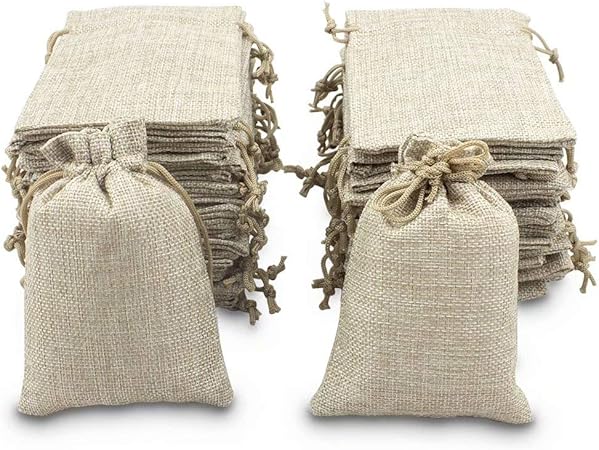 small burlap drawstring bolsas