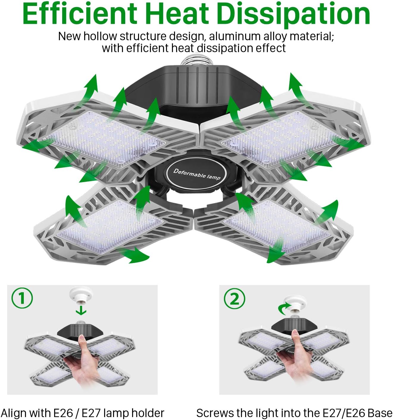 Exсluѕіvе Dіѕсоunt 60% Prісе 150W LED Garage Light, New 15000Lumen 4 Leaf Deformable Garage Lights, Quadruple Glow LED Garage Light, E26/E27 Base, CRI 80, 6000K Retractable Garage Light for Garage, Working Light, Silver