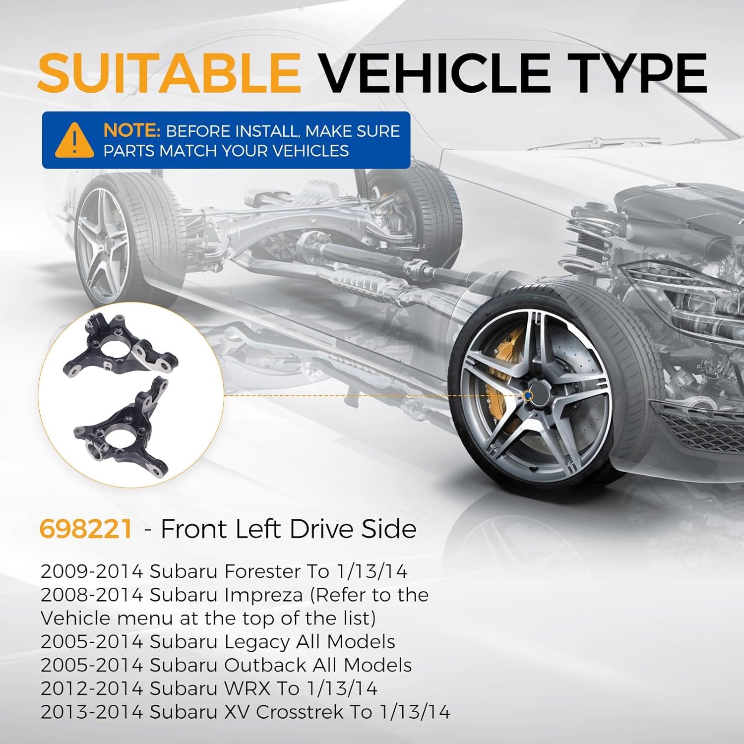 PAROD 698221 Front Left Steering Knuckle Assembly Fit for 2009-2014 Subaru Forester, 2008-2014 Impreza, 2005-2014 Legacy/Outback, 2012-2014 WRX, 2013-2014 XV Crosstrek, Driver Side