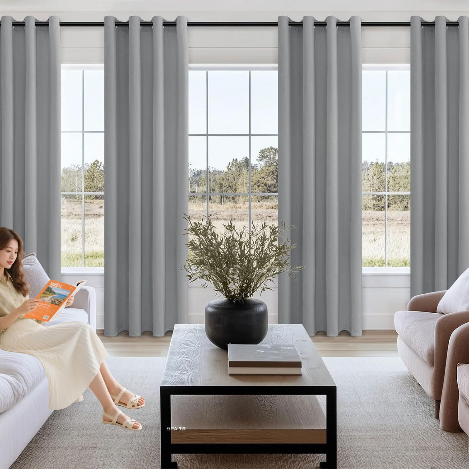 GUOJUN Tende Oscuranti per Interni 80 x 270 cm Termiche Isolanti e Moderne Tenda Coprenti Tinta Unita Anti-Rumore, Pesante, Opache per Soggiorno e Camera da Letto, Grigio Chiaro