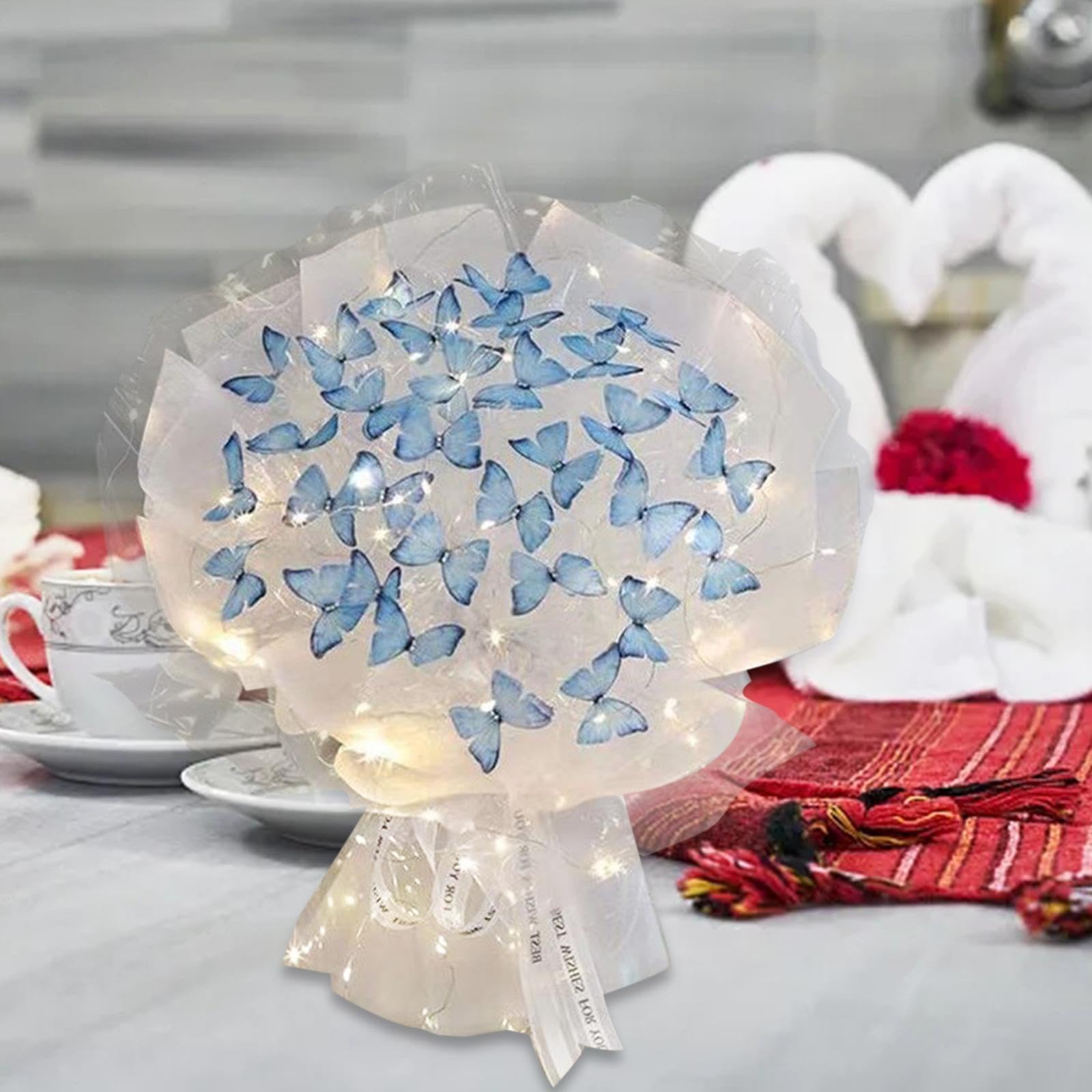 Kit per Realizzare Bouquet di Farfalle Artificiali con Ferro da Stiro E Nastro, Ideale per Decorazioni Artigianali, Compleanni E Matrimoni, Blu 52 Farfalla