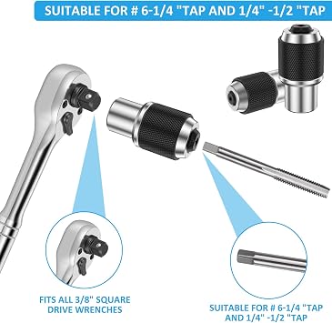 2Pcs Tap Socket Set, Tap Extractor Tool with Adjustable Jaw, 3/8 Drive Tap Socket Tool, Screw Extractor Socket Extraction Tool for Wrench, Reamers to Fit #6-1/4 tap & 1/4 inch-1/2 tap