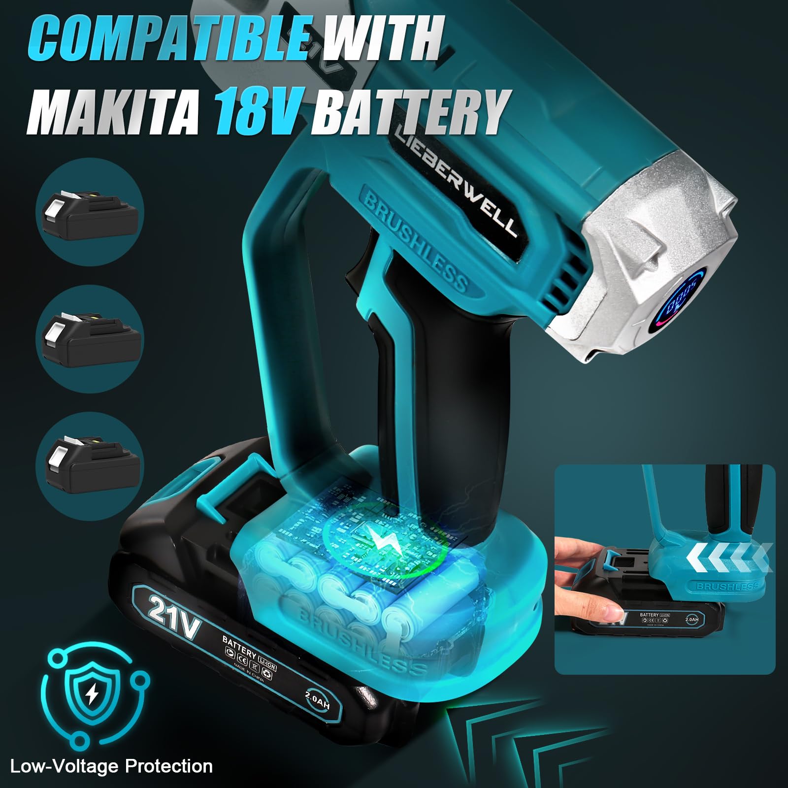 Cesoie elettrica per batterie Makita 18V, cesoie da giardino professionali con 2 batterie da 2000mAh, cesoie da giardino a motore brushless manuali con LCD contatore di tagli, diametro di taglio 35mm