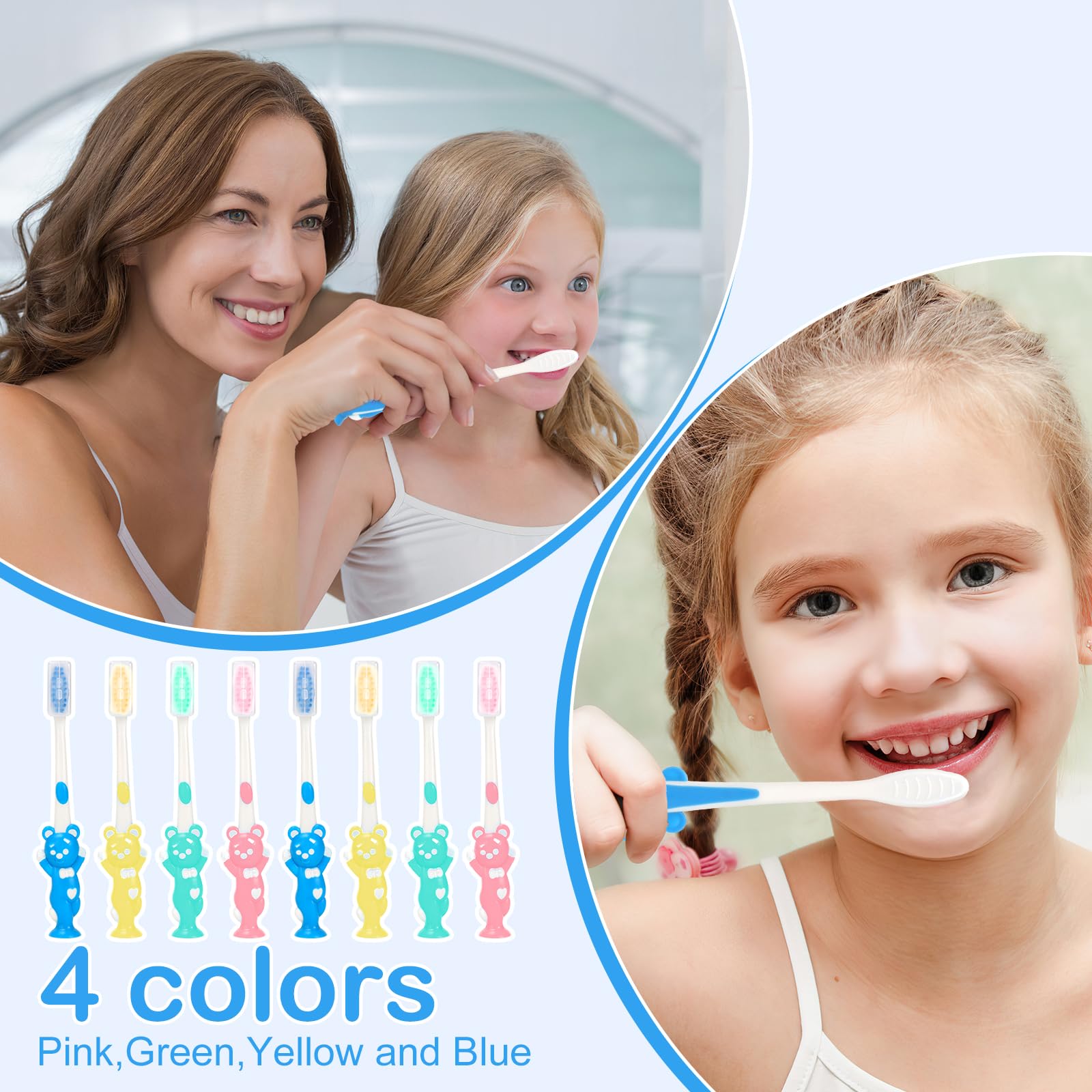 Confezione da 100 spazzolini da denti per bambini, con setole morbide, con coperchio a ventosa, usa e getta, portatili, per bambini, per casa, scuola, campeggio, viaggi (4 colori)