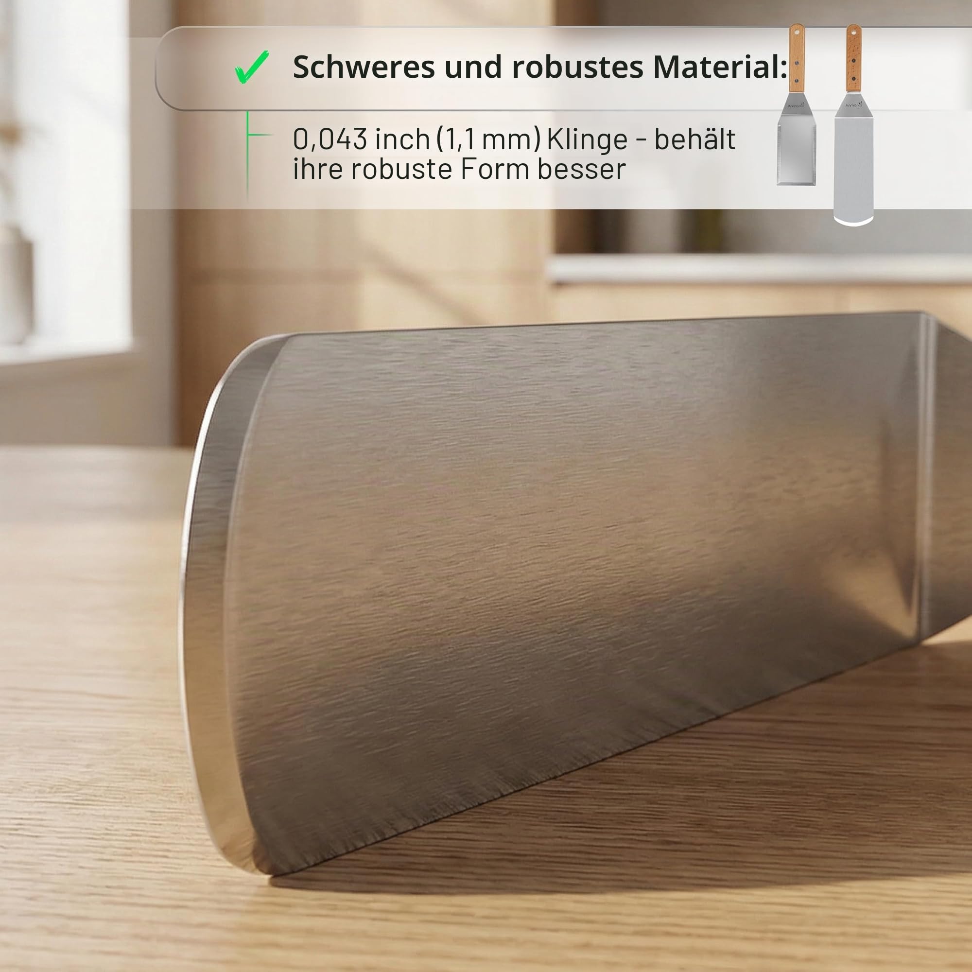 Professionelles Metall-Pfannenwender-Set – Edelstahlspatel und Grillschaber – schwerer Pfannenwender, Grill-Zubehör, ideal für Gusseisen-Grill, flache Oberseite, handelsübliche Qualität