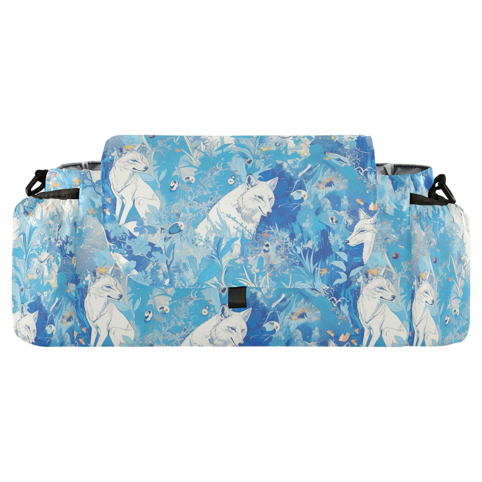 miaozhen Jungle Animal Fox Blue large stroller organizer bag diaper caddy organizer towel gancho para carriola bolsa para carreola