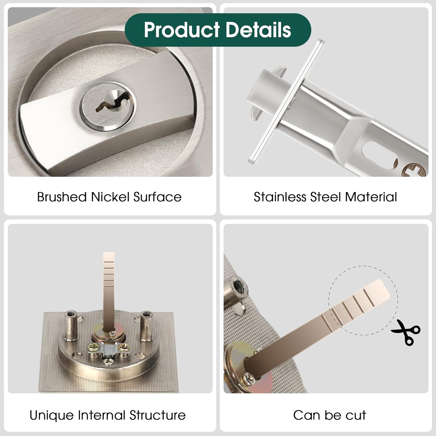 Square Pocket Door Lock, Satin Nickel Pocket Door Hardware, Sliding Pocket Door Lock with Key, Flush Pocket Door Latch for Bed/Bath