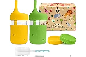 Premium Toddler Glass Cups with Lids and Straws