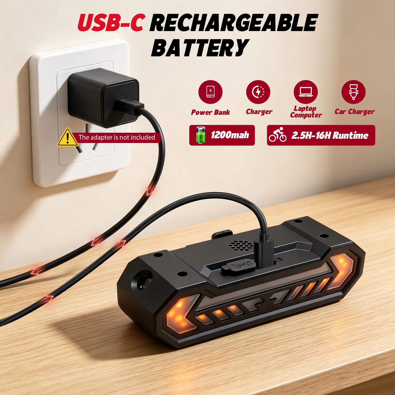Feu Clignotant arrière pour vélo, feu arrière sans Fil Rechargeable par USB avec télécommande Alerte sonore et Projection virtuelle de la Voie 5 Modes étanche IP65 Signal de sécurité Anti-Collision