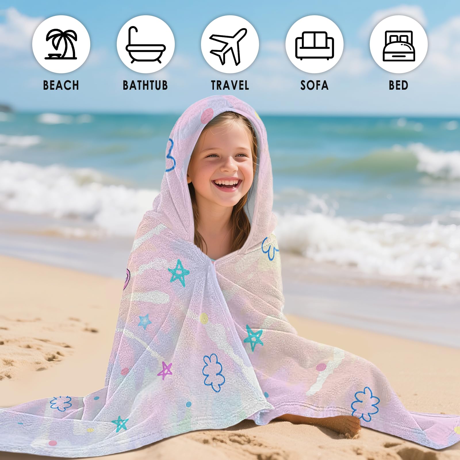 Toallas de baño con capucha de unicornio para niños, toalla ligera con capucha de secado rápido de 30 x 50 pulgadas, toallas de baño de teñido anudado para playa, alberca, viajes