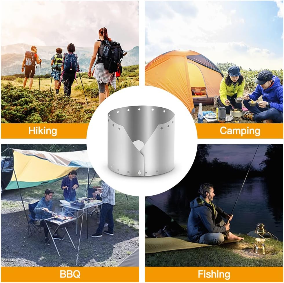HXBER Ultralight Ultra-thin Titanium Outdoor Camping Stove Wind Shield Screen Windproof Plate, 19