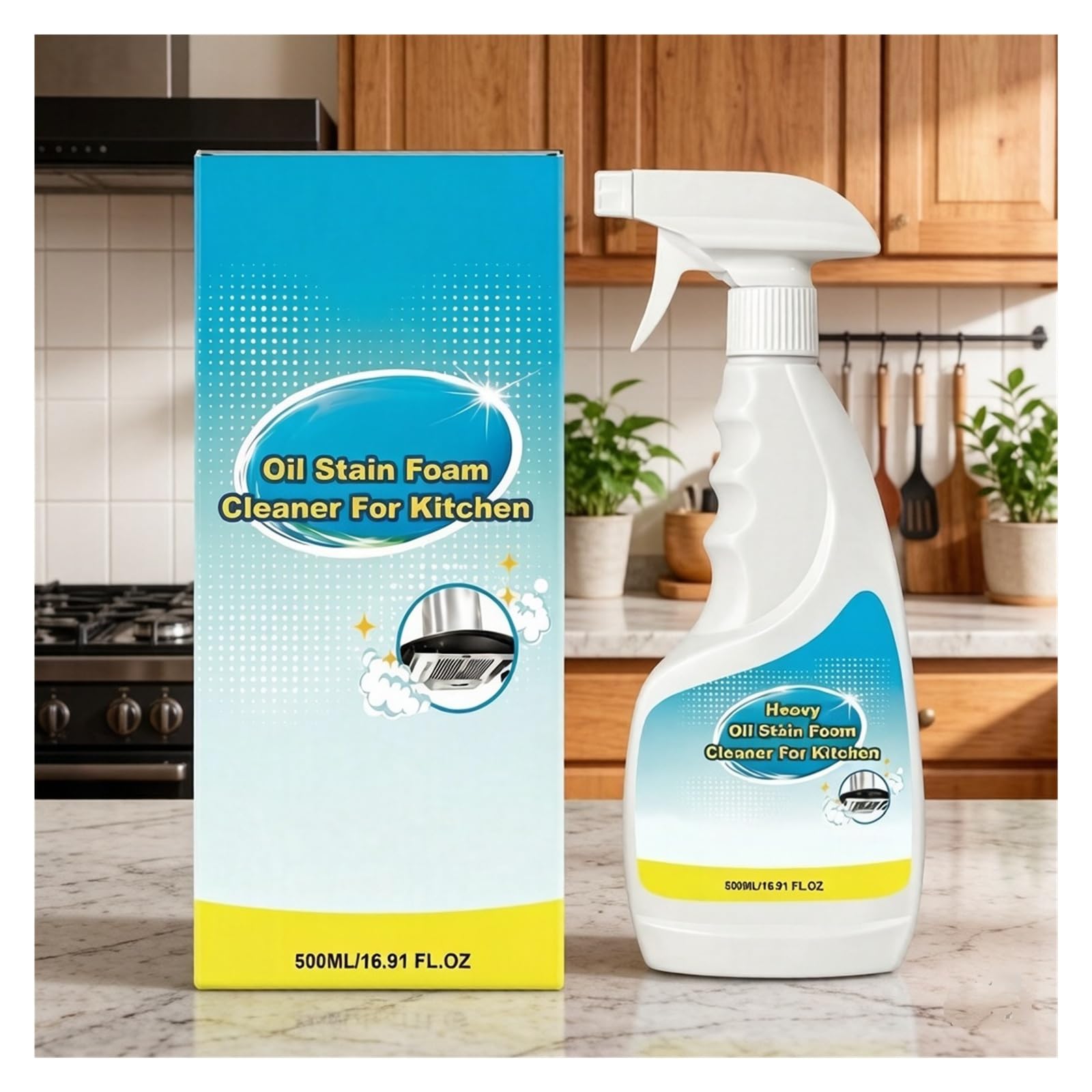 Limpiador de grasa cocina en espuma 500 ml | Deja las superficies frescas y limpias.(1pcs)