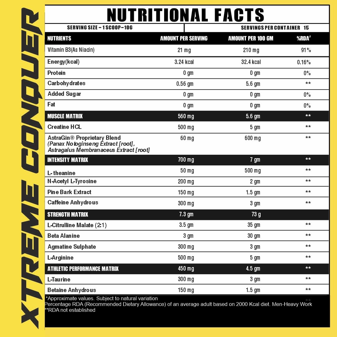 Ripped Up Nutrition Conquer Xtreme Pre-workout | Laser Sharp focus | Sustained released energy | Nitric Oxide Pump |Increased endurance (150 gm, Watermelon) — Amazon image 4