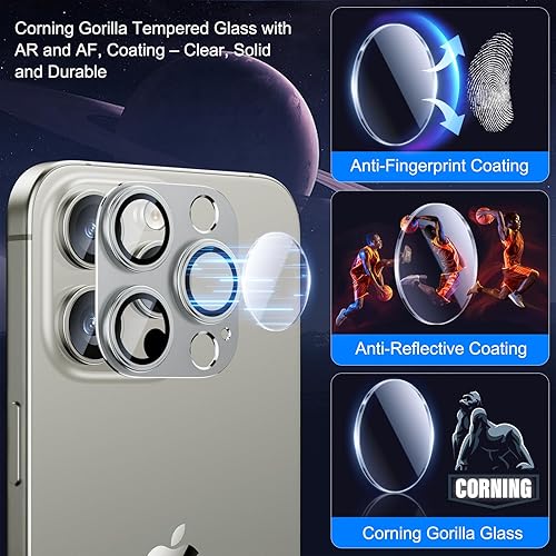 Vista 2 de Esanik Paquete de 2 protectores de lente de cámara para iPhone 16 Pro/iPhone 16 Pro Max, carcasa de aleación de aluminio mate de metal mate, Titanio