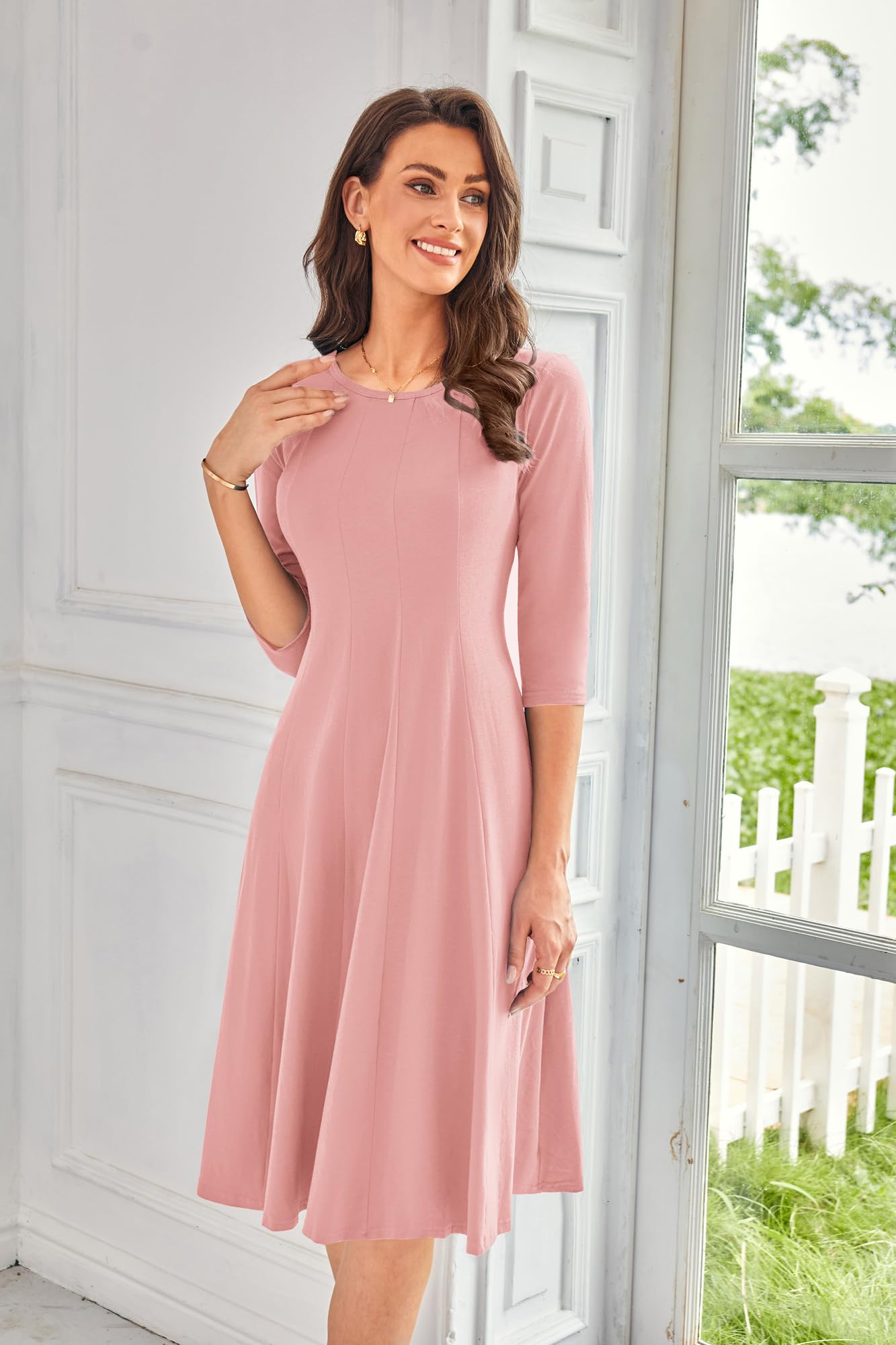 GRACE KARIN Abito midi da donna vintage a linea A con maniche 3/4 per ospiti matrimonio, UK Prom formale vintage
