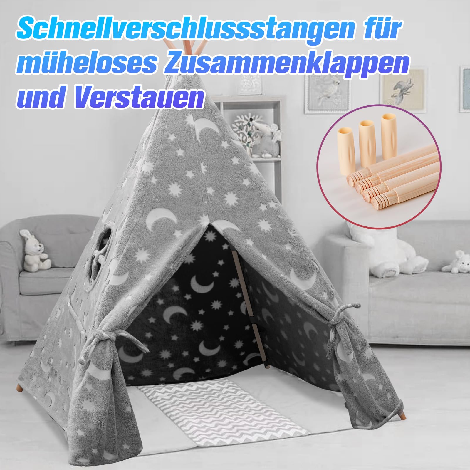 Tipi Zelt für Kinder, Tragbares Tipi Spielzelt,Drinnen Tipi Kinderzelt