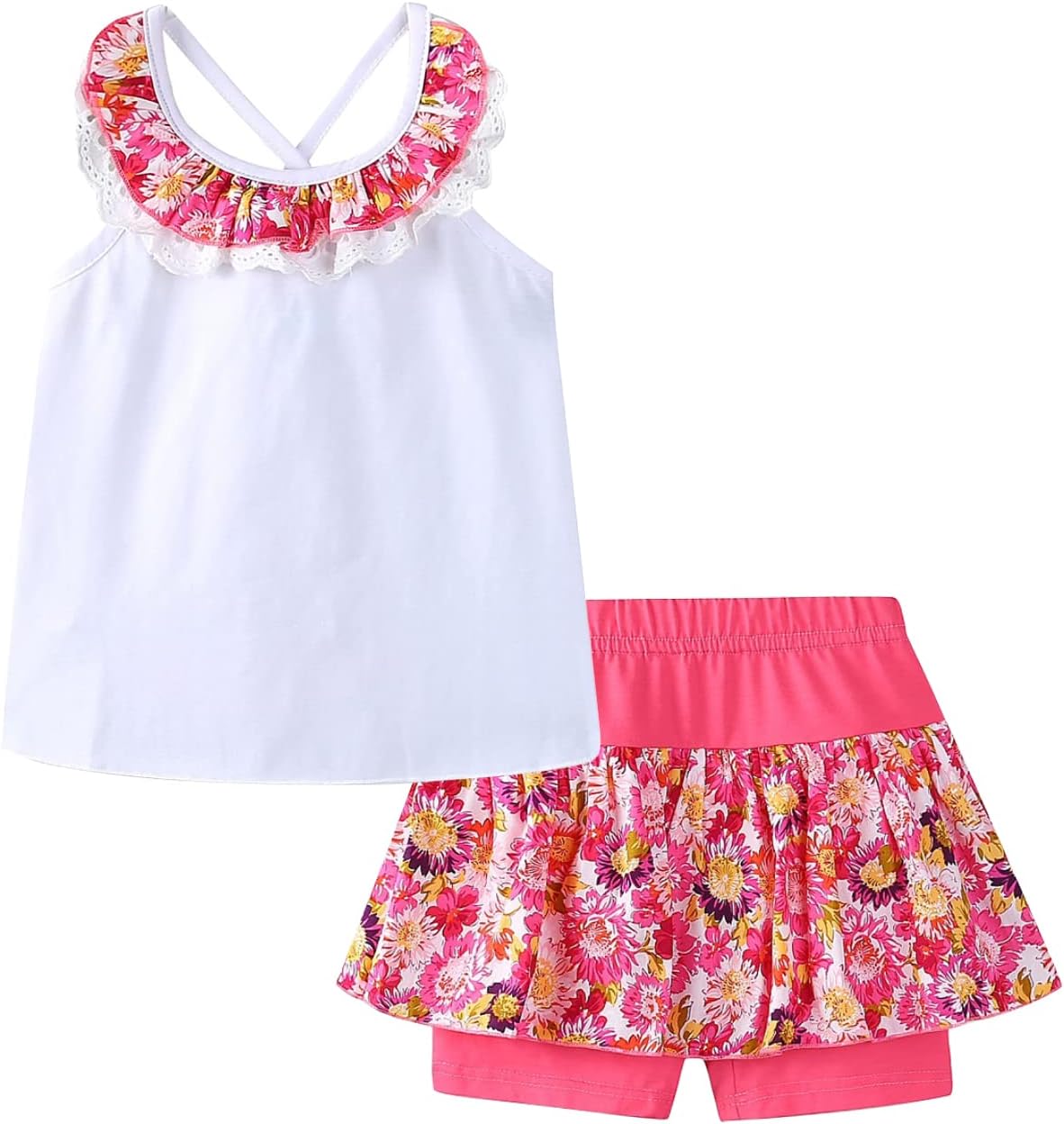 LittleSpring Girls Summer Outfits for Girl Floral Tank Tops and Shorts Casaul Set