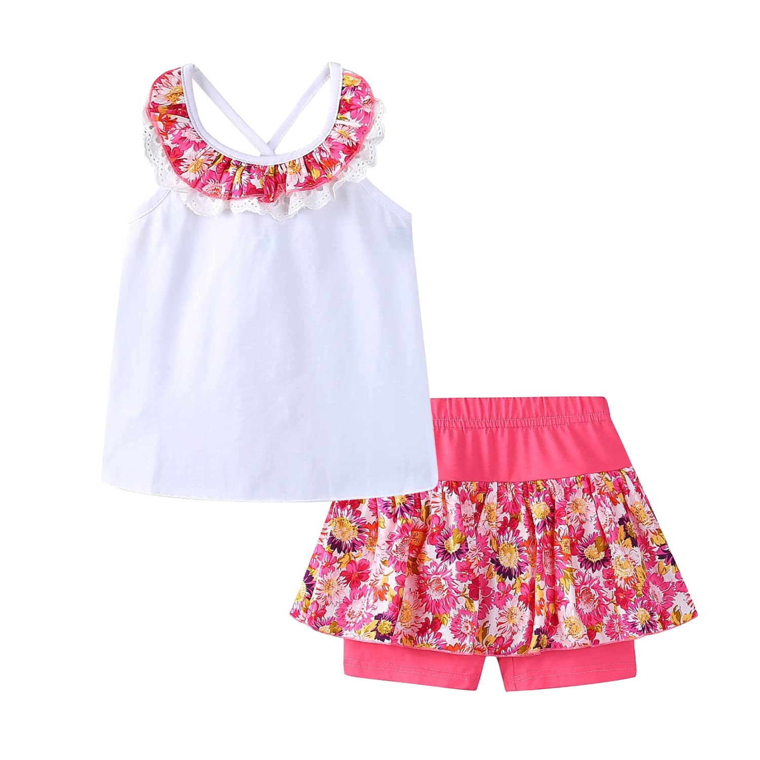 LittleSpring Girls Summer Outfits for Girl Floral Tank Tops and Shorts Casaul Set
