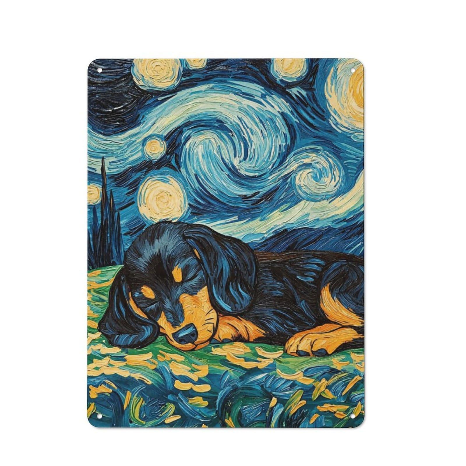 Cottage Style Dachshund Puppy Sleeping Country Metal Sign 40x30cm, Farmhouse Wall Decor for Farmhouse Kitchen, Pantry Or Dining Area