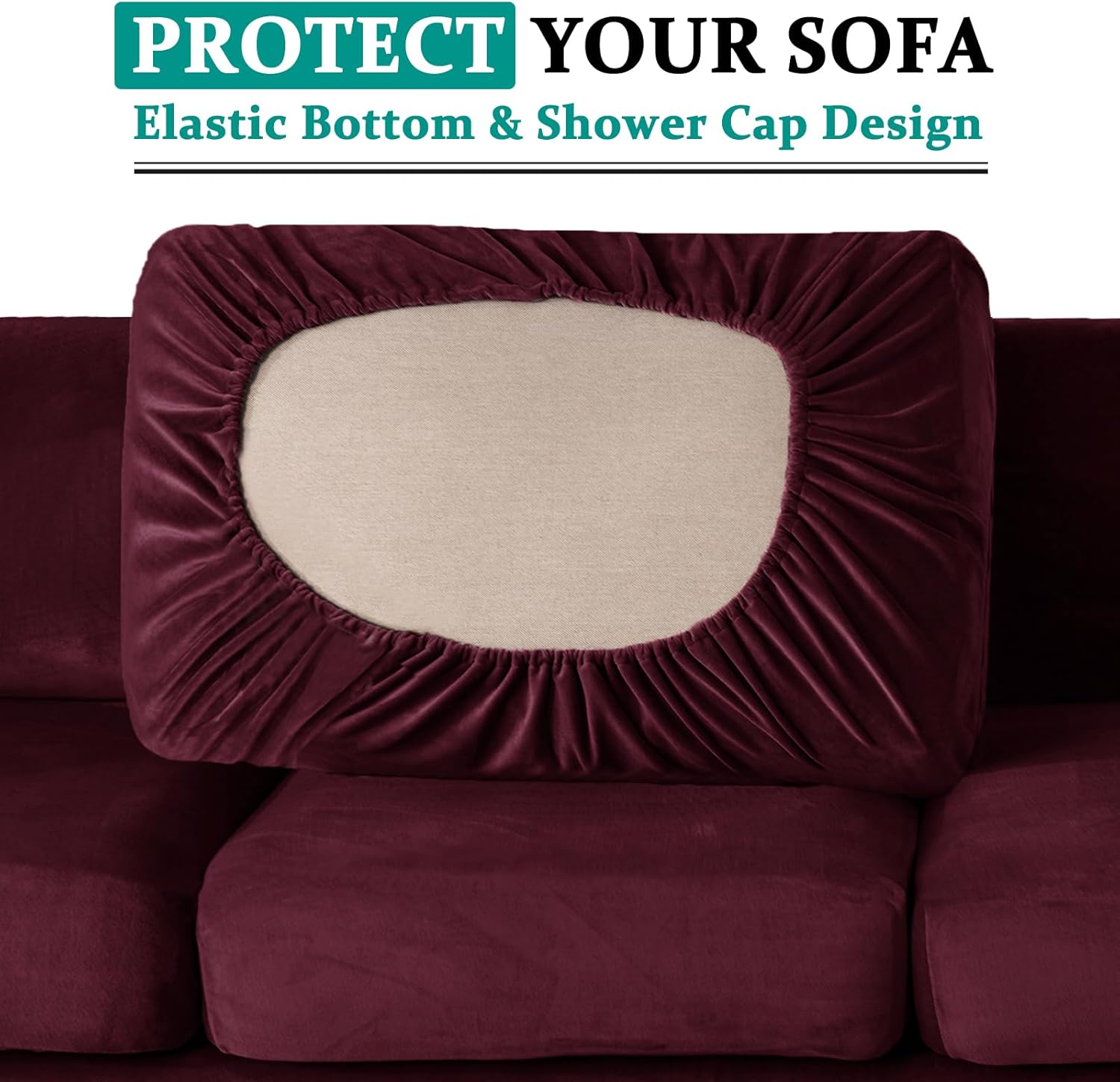 UNBBRRL 1 2 3 4 Seater Velvet Ektorp Sofa Cover Couch Slipcover Set with Sofas Base Cover, Backrest Covers and Seat Cushion Covers (Wine,4 Seat 9 Pcs Large)