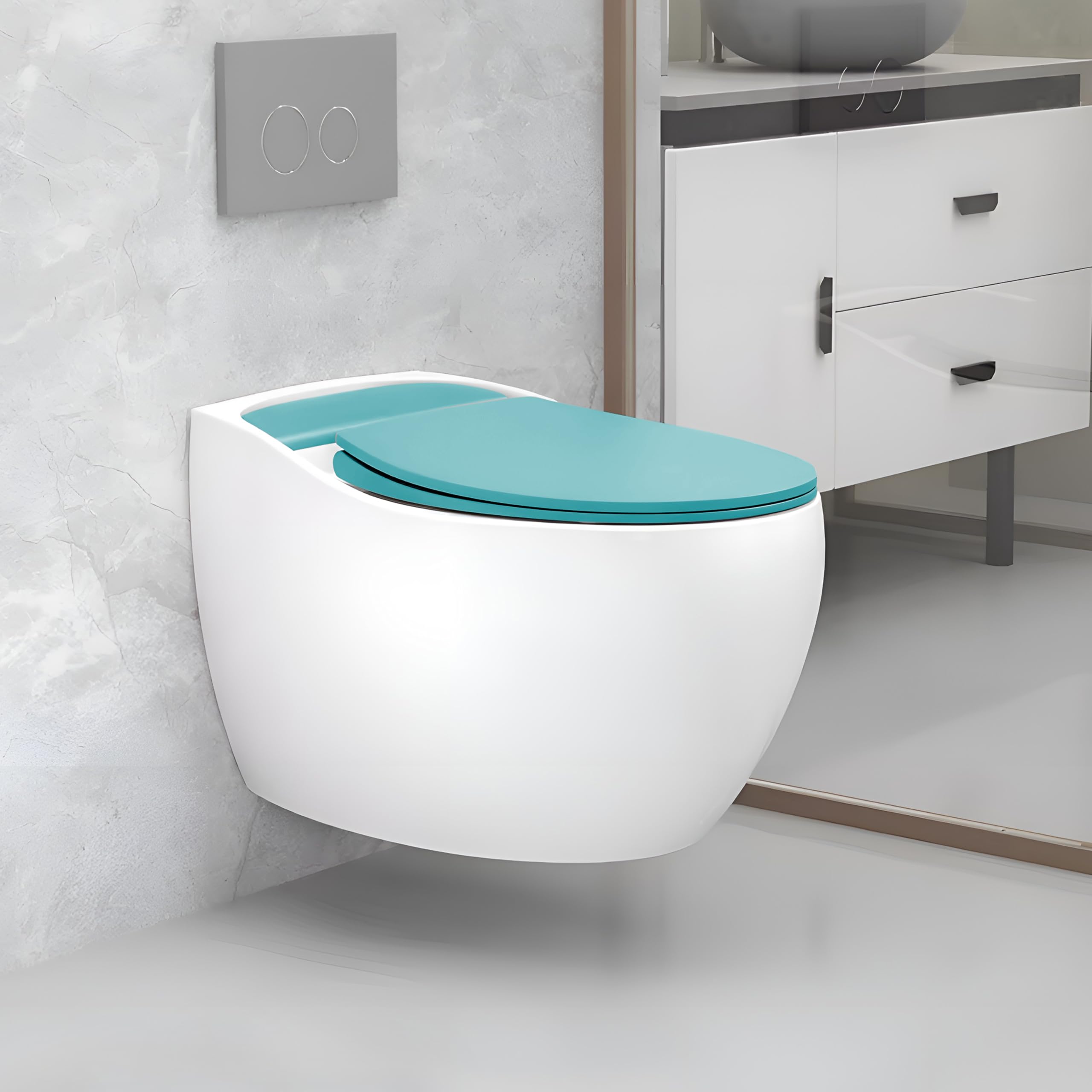 Plantex Imported Commode for Toilet/Ceramic Wall Hung Toilet/Rimless Washdown Flush Western Commode with Soft Closing Toilet Seat - P Trap Outlet (1184, Ocean Blue) (B0DC6YJQBS) Amazon Price History, Amazon Price Tracker