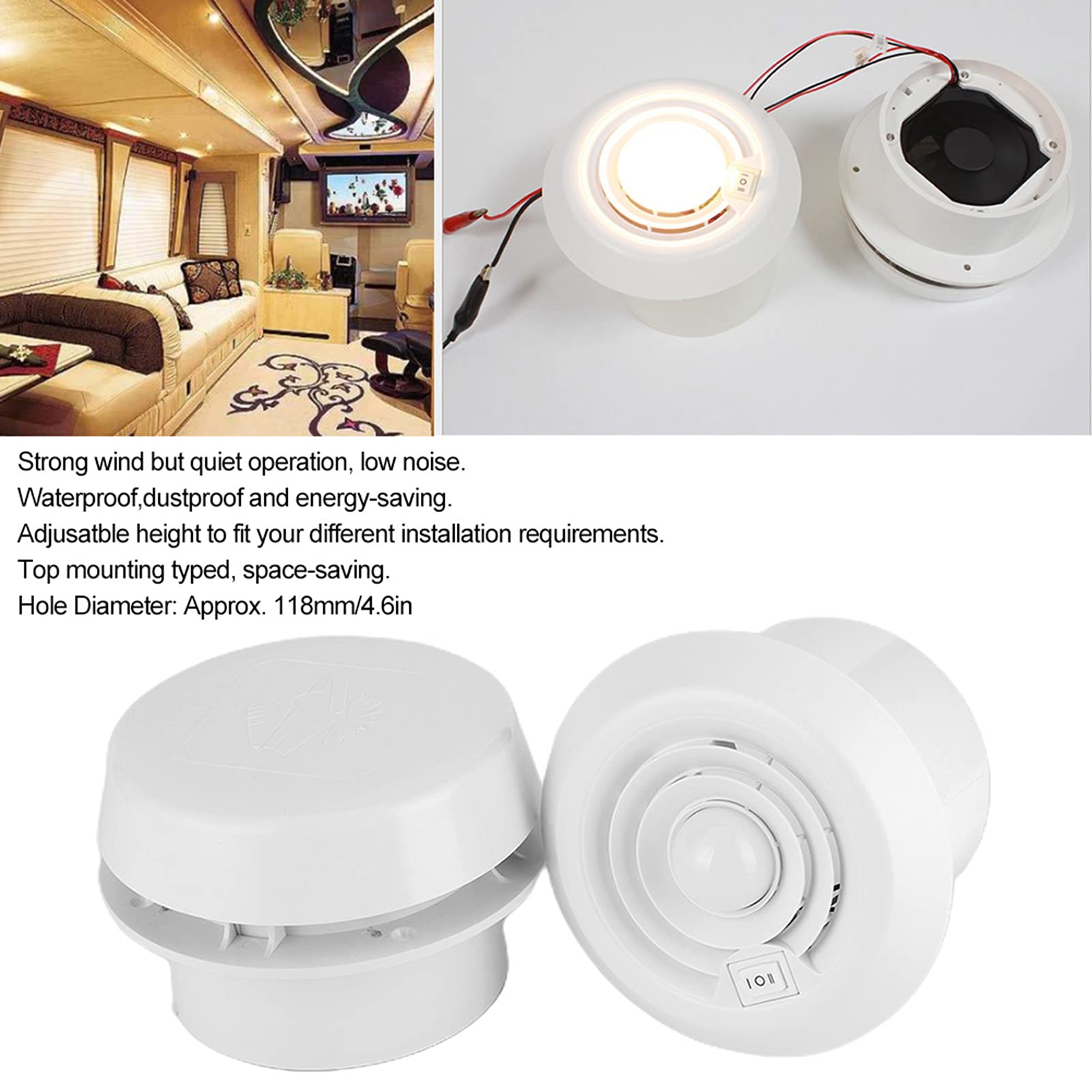 Ventilador para caravanas, extractor de techo, ventilador de techo de 12 V, 5000 R/min, rejilla de ventilación de techo de aire LED redonda para caravanas