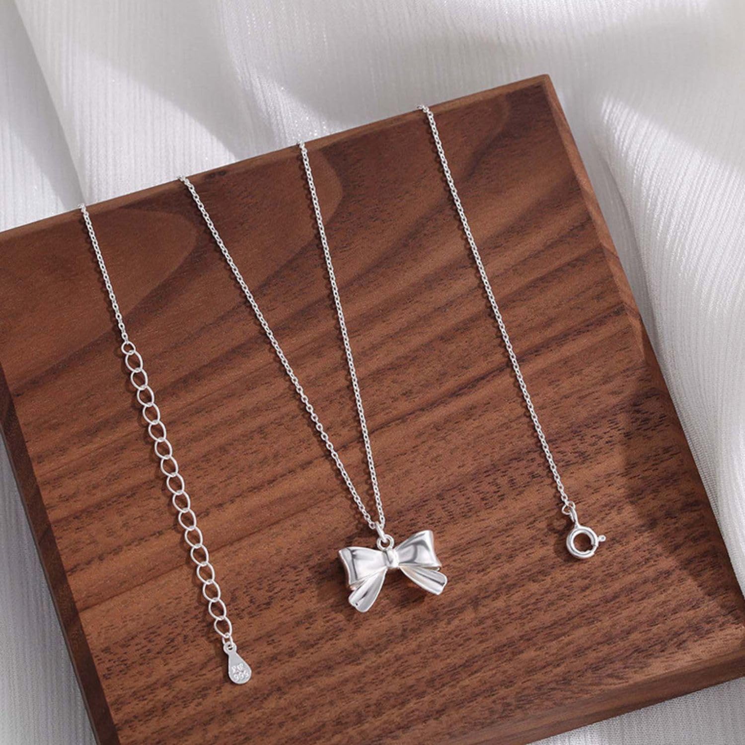 Sterling Silver Necklaces for Women Bow Necklace Cute Bowknot Pendant Dainty Chain Choker Necklace Trendy Jewelry Gift - Image 4