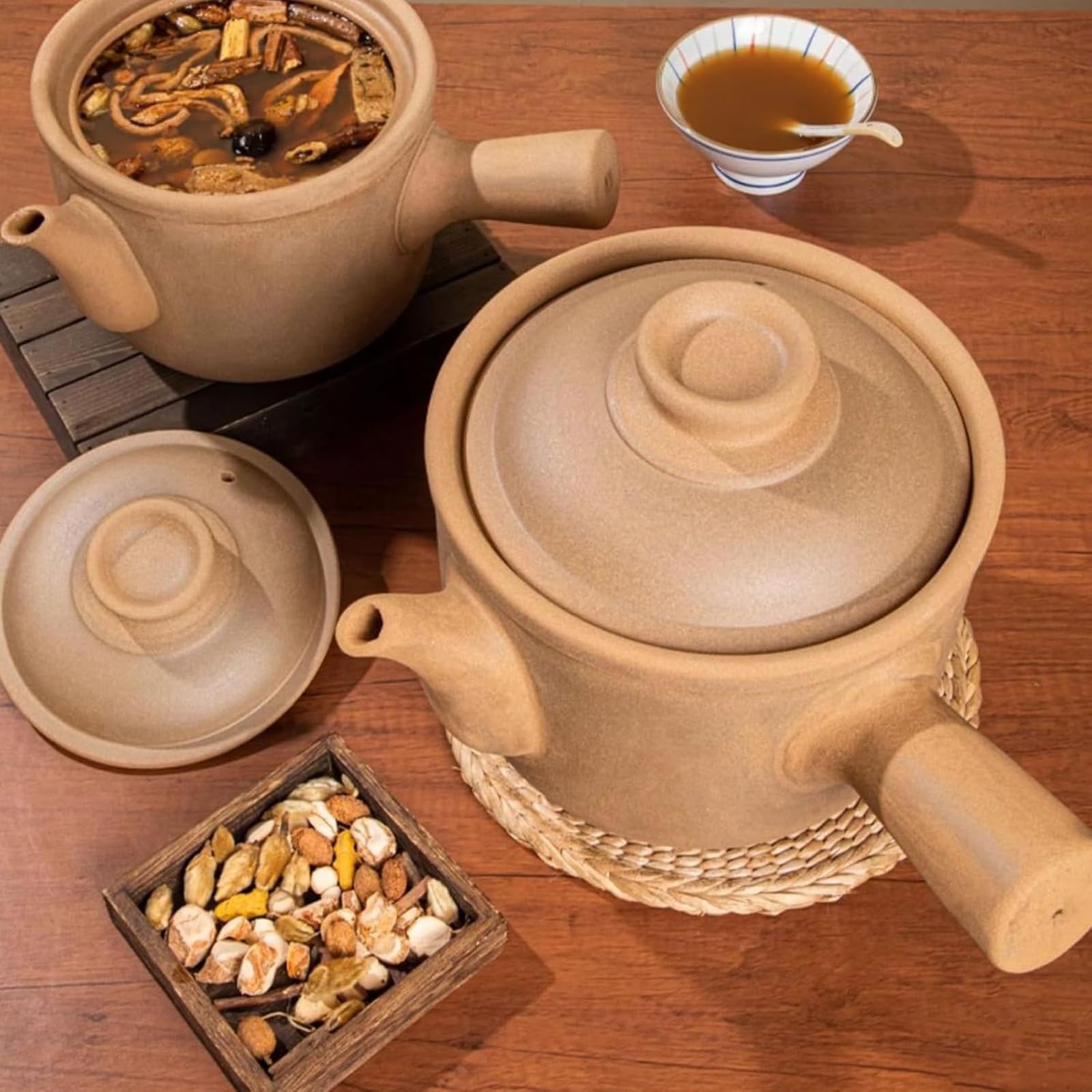Chiński garnek ceramiczny, naturalny garnek z terakoty z pokrywką do zupy, wywaru ziołowego, fasoli i powolnego gotowania
