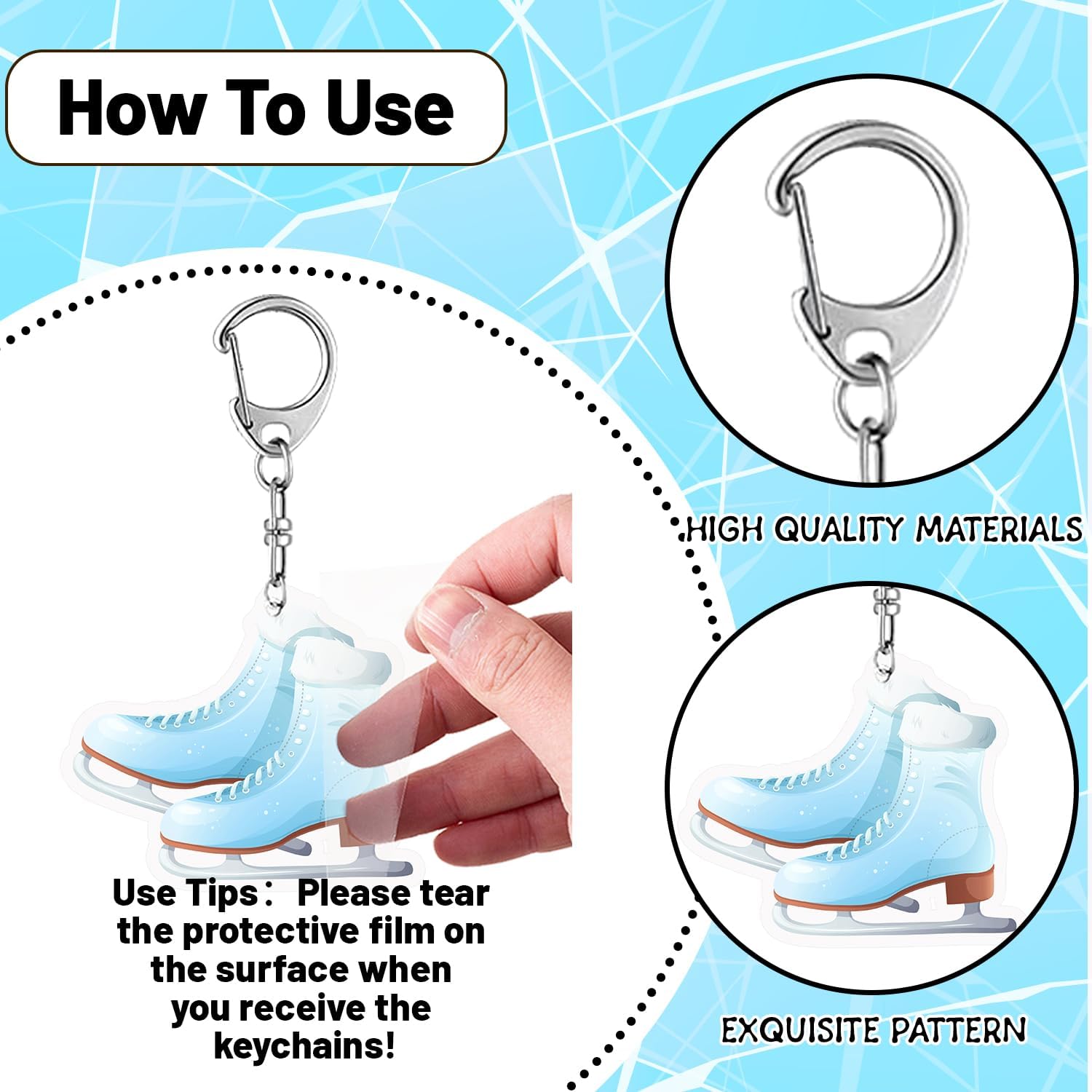 12 PCS Ice Skating Keychain, Ice Skating Party Favors Ice Skating Birthday Party Supplies Decoration Gifts for Kids Classroom School Prizes Rewards image 3