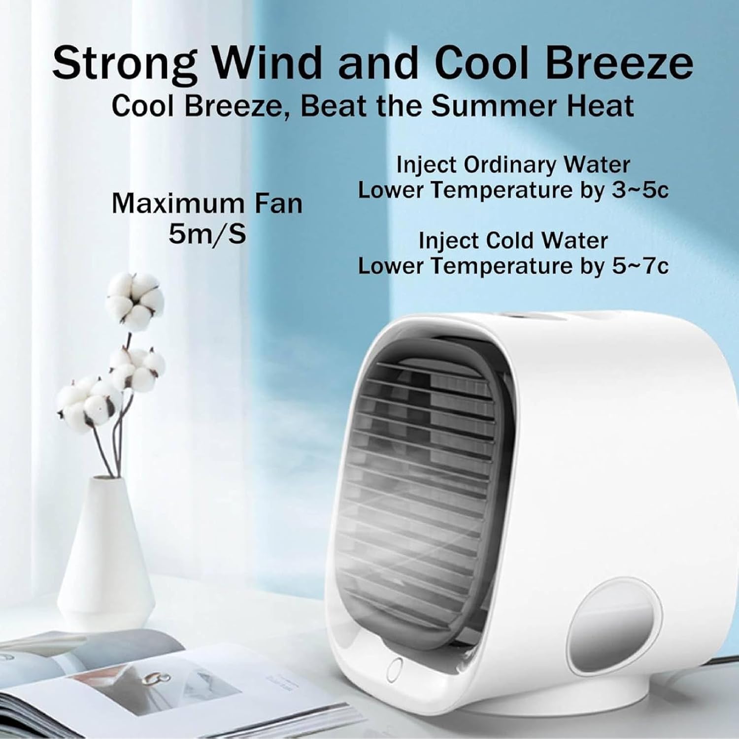 Airabreeze Portable Air Conditioner, Portable Airbreeze Fan Humidifier & Scent Dispenser, 2025 Aira Breeze Air Cooler Fan with Tank & LED Nightlight, 4 Speed Settings, Cooling in 90 Seconds (White)