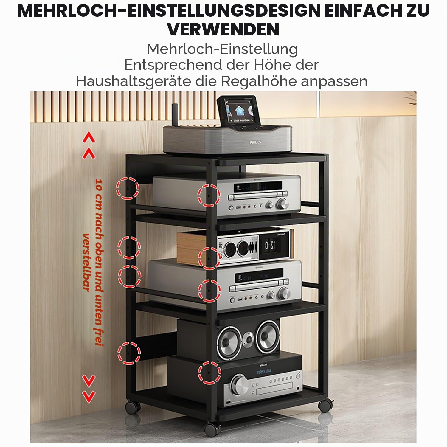 Multifunktionales Ablageregal mit Universalrädern Audio-Audio-Speicherregal TV Rack HiFi Regal Audio Schrank Beistelltisch Holz für Wohnzimmer für Wohnzimmer Spielzimmer Schlafzimmer.(Original wood,50